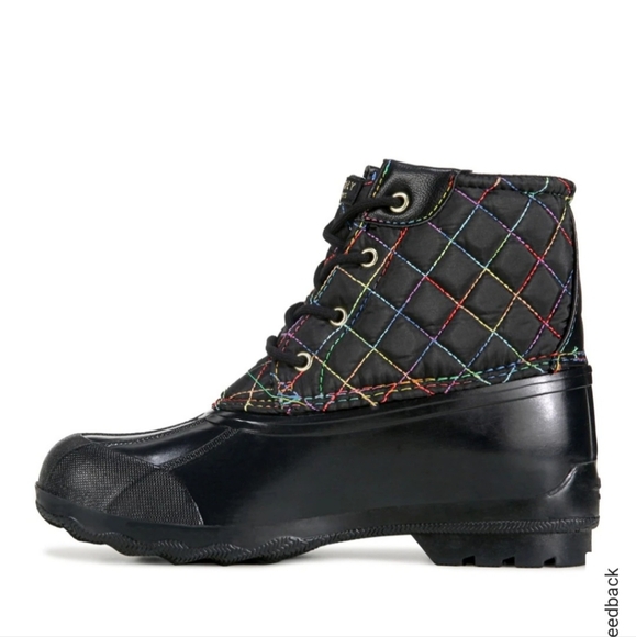 SPERRY GIRLS PORT BOOT RAIN BOOT - BLACK RAINBOW 3M DUCK BOOTS - Picture 3 of 13
